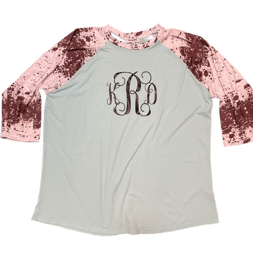 Prissy Jane Cow Print Monogram Raglan T-Shirt Women's 2XL Plus Mint Teal